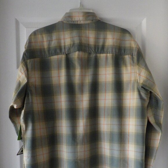 NWT Wrangler Mens Long Sleeve Dress Shirt Sz Lg Plaid Western Green Beige Pocket - Picture 3 of 9